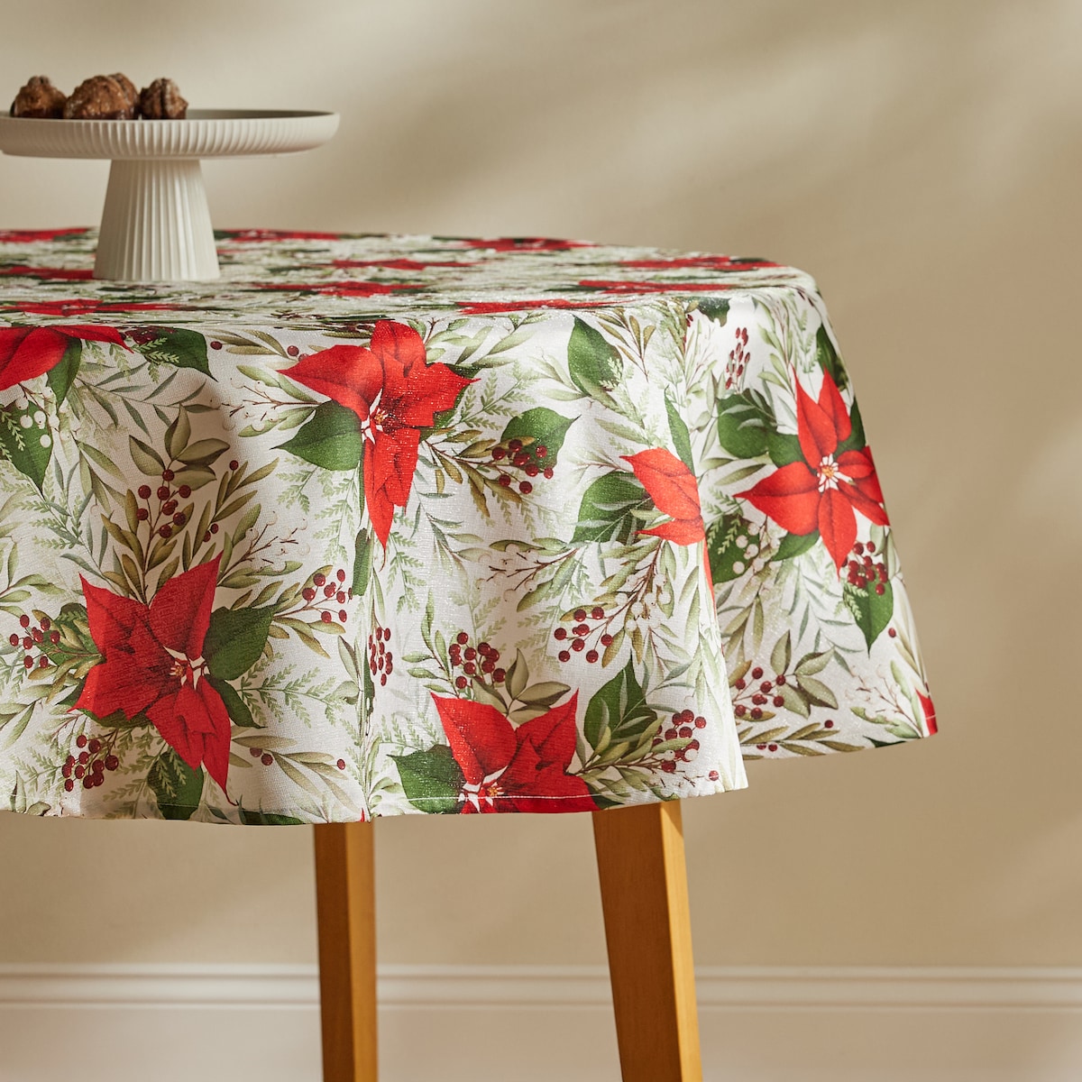 Okrągły obrus Drukowany Poinsetta ø 160 cm z motywem gwiazdy betlejemskiej